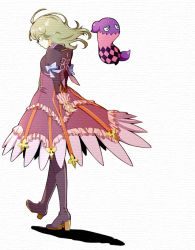 Rule 34 | 1girl, blonde hair, blue eyes, boots, creature, doll, dress, elize lutus, enomoto (luck-by-luck), frills, grey hair, jewelry, necklace, purple footwear, ribbon, tales of (series), tales of xillia, teepo (tales), thigh boots, thighhighs