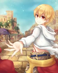 Rule 34 | 1boy, aged down, blonde hair, child, child gilgamesh (fate), fate/grand order, fate (series), gilgamesh (fate), looking at viewer, looking back, male focus, red eyes, reirei moyura, solo