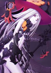 Rule 34 | 1girl, abigail williams (fate), abigail williams (third ascension) (fate), absurdres, black gloves, black panties, closed mouth, elbow gloves, fate/grand order, fate (series), flat chest, gloves, goyachanpuru, grey background, hat, highres, holding, holding staff, long hair, looking at viewer, panties, parted bangs, red eyes, silver hair, smile, solo, staff, standing, tentacles, third eye, topless, underwear, very long hair, witch hat