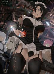 Rule 34 | 4girls, absurdres, agent (girls&#039; frontline), android, black dress, black gloves, black hair, black legwear, black panties, breasts, cable, clothes lift, damaged, double bun, dress, dress lift, frilled dress, frills, garter belt, girls&#039; frontline, gloves, grey eyes, hacking, hair bun, highres, lifted by self, maid, maid headdress, mechanical parts, medium breasts, multiple girls, panties, puffy short sleeves, puffy sleeves, sangvis ferri, shirt, short sleeves, solo focus, takefu jiin, thighhighs, underwear, white shirt