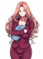 Rule 34 | 1girl, alternate costume, commission, cornelia arnim, fire emblem, fire emblem: three houses, green eyes, highres, long hair, looking at viewer, nintendo, pajamas, parted bangs, pink hair, rotomdocs, smile, solo