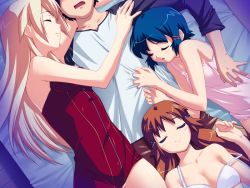 Rule 34 | 3girls, bed, from above, fushimi yukari, game cg, kawata hisashi, lisa vixen, multiple girls, routes, sleeping, yuasa satsuki