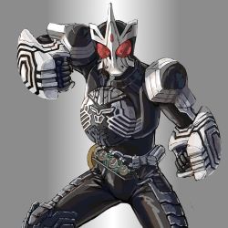 Rule 34 | 1boy, belt, clenched hand, clenched hands, compound eyes, highres, kamen rider, kamen rider ooo, kamen rider ooo (series), male focus, medal, power fist, sagohzo (ooo combo), solo, washi