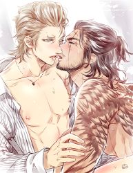 Rule 34 | 10s, 2boys, abs, blush, facial hair, final fantasy, final fantasy xv, flame know, gladiolus amicitia, ignis scientia, male focus, multiple boys, muscular, open mouth, scar, sweat, tattoo, undressing, yaoi