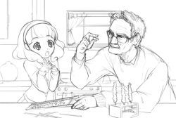 Rule 34 | 10s, 1boy, 1girl, breaking bad, candy, chemistry, crossover, drugs, facial hair, food, glasses, greyscale, hairband, kise yayoi, monochrome, mustache, orz (orz57), precure, science, short hair, sketch, smile precure!, sparkling eyes, sweater, walter white