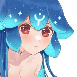 Rule 34 | 1girl, 2021, 4st3r, bao (vtuber), blue hair, blush, breasts, commentary, english commentary, indie virtual youtuber, red eyes, simple background, virtual youtuber, white background