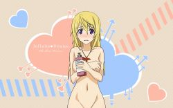 Rule 34 | 10s, 1girl, blonde hair, blush, breasts, charlotte dunois, covering privates, covering breasts, female focus, highres, infinite stratos, long hair, navel, nude, nude cover, purple eyes, solo, tagme, wallpaper