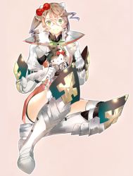 Rule 34 | 10s, 1girl, alisha diphda, animal ears, armor, black hair, boots, brown hair, capelet, earrings, female knight, gloves, green eyes, hairband, hello kitty, jacket, jewelry, pants, pink background, ribbon, sanrio, short shorts, shorts, side ponytail, smile, sorey (tales), tales of (series), tales of zestiria, thighhighs