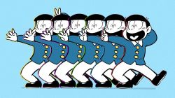 Rule 34 | 6+boys, bad id, bad twitter id, black hair, child, closed eyes, heart, heart in mouth, lineup, m0da, male focus, matching outfits, matsuno choromatsu, matsuno ichimatsu, matsuno jyushimatsu, matsuno karamatsu, matsuno osomatsu, matsuno todomatsu, multiple boys, open mouth, osomatsu-kun, osomatsu (series), simple background, v, wing collar