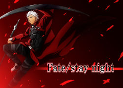 Rule 34 | 1boy, archer (fate), arrow (projectile), bow (weapon), copyright name, fate/stay night, fate (series), hogehoge0710, male focus, solo, weapon, white hair, yellow eyes
