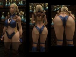Rule 34 | 1girl, ass, bent over, blonde hair, breasts, butt crack, cleavage, facing away, final fantasy, final fantasy xii, huge ass, indoors, large breasts, penelo, shirt, thick thighs, thighs, thong, tight clothes, tight shirt, wide hips