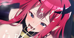 Rule 34 | 1girl, blush, bracelet, breasts, cum, cum in mouth, cum on body, cum on breasts, cum on hair, cum on upper body, detached sleeves, earrings, baobhan sith (fate), fang, fate/grand order, fate (series), jewelry, kawaruhi, large breasts, long hair, open mouth, paizuri, pink hair, pointy ears, purple eyes, smug, tongue, tongue out