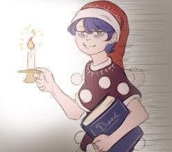 Rule 34 | 1girl, blue eyes, blue hair, book, candle, doremy sweet, hat, holding, holding book, image sample, mefomefo, nightcap, pom pom (clothes), smile, solo, tired, touhou, transparent background, tumblr sample