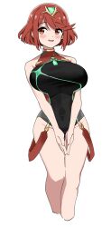 Rule 34 | 1girl, breasts, fried bocky, highres, large breasts, pyra (pro swimmer) (xenoblade), pyra (xenoblade), red eyes, red hair, short hair, simple background, solo, swimsuit, xenoblade chronicles (series), xenoblade chronicles 2