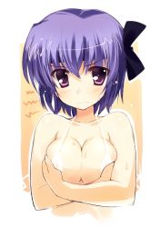 Rule 34 | 1girl, ayane (doa), bikini, blue hair, blush, breasts squeezed together, breasts, cleavage, dead or alive, headband, medium breasts, purple eyes, purple hair, short hair, sikorsky, solo, swimsuit, tecmo