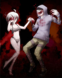Rule 34 | 1boy, 1girl, barefoot, blood, breasts, claws, couple, dancing, fangs, hetero, hunter (left4dead), left 4 dead, midriff, short hair, shukou, torn clothes, white hair, witch (left4dead)