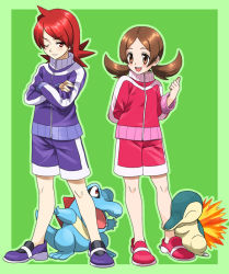 Rule 34 | 00s, 1boy, 1girl, androgynous, bream-tan, brown hair, couple, creatures (company), cyndaquil, game freak, gen 2 pokemon, long hair, lyra (pokemon), nintendo, pokemon, pokemon (creature), pokemon hgss, red hair, short twintails, silver (pokemon), totodile, twintails