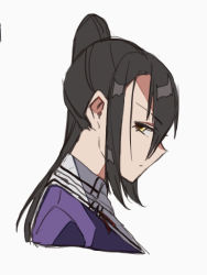 Rule 34 | 1girl, black hair, brown eyes, collared shirt, commentary request, cropped torso, jacket, kantai collection, long hair, looking at viewer, military, military uniform, nachi (kancolle), nachi kai ni (kancolle), negishi teitoku, purple jacket, shirt, side ponytail, simple background, solo, uniform, upper body, white background