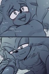 Rule 34 | 2boys, absurdres, blush, furry, furry male, hallucination, highres, multiple boys, pectorals, shadow the hedgehog, sonic the hedgehog, toned, toned male, toodamncycle, yaoi