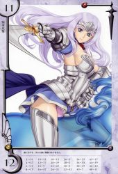 Rule 34 | 00s, 10s, 1girl, ambrosius, annelotte, annelotte (queen's blade), armor, armored dress, blue eyes, breasts, eiwa, elbow gloves, gloves, highres, horse, knight princess annelotte, large breasts, long hair, panties, purple hair, purple panties, queen&#039;s blade, queen&#039;s blade rebellion, shield, sideboob, smile, solo, sword, thighhighs, tiara, underwear, weapon