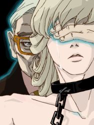 Rule 34 | 10s, 2boys, albert maverick, barnaby brooks jr., blonde hair, chain, covering privates, covering face, covering own eyes, glasses, hand on another&#039;s head, male focus, multiple boys, old, old man, spoilers, tears, tegaki, tiger &amp; bunny, topless male