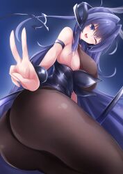 Rule 34 | 1girl, ;d, absurdres, anchor, animal ears, ass, azur lane, bare shoulders, blue eyes, blue hair, blue leotard, blush, bodystocking, breasts, cowboy shot, from behind, from below, from side, highres, large breasts, leotard, looking at viewer, looking down, new jersey (azur lane), new jersey (exhilarating steps!) (azur lane), official alternate costume, one eye closed, open mouth, osatou (soul of sugar), pole, pole dancing, rabbit ears, smile, solo, stripper pole, tail, thighs, v, wrist cuffs