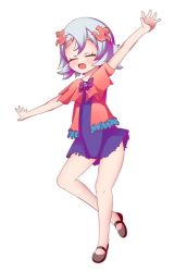 Rule 34 | 1girl, child, closed eyes, hands up, open mouth, short hair, simple background, torn clothes, twin-sensei, twin (twin-sensei), virtual youtuber