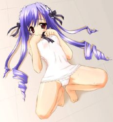 Rule 34 | 00s, aria (sister princess), barefoot, camisole, drill hair, lying, on back, panties, sister princess, solo, squatting, underwear, white panties
