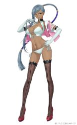 Rule 34 | 1girl, absurdres, alpha transparency, breasts, cleavage, code geass, collaboration, copyright notice, counter:side, dark-skinned female, dark skin, elbow gloves, fishnet thighhighs, fishnets, full body, gloves, grey hair, high heels, highres, large breasts, long hair, navel, official art, open clothes, panties, ponytail, red footwear, sailor collar, sailor shirt, shirt, tachi-e, thighhighs, transparent background, underwear, villetta nu, white gloves, white panties, yellow eyes
