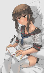 Rule 34 | 1boy, 1girl, admiral (kancolle), alternate legwear, artist logo, artist name, black sailor collar, black skirt, blush, book, bookmark, bra strap, breasts, brown hair, closed mouth, clothes lift, commentary request, crossed bangs, ergot, faceless, faceless male, fubuki (kancolle), fubuki kai ni (kancolle), green eyes, green nails, grey background, groping, hand under clothes, hat, hetero, highres, jewelry, kantai collection, looking down, low ponytail, medium breasts, medium hair, nail polish, no panties, peaked cap, pleated skirt, reading, ring, sailor collar, school uniform, serafuku, shirt, short sleeves, sidelocks, signature, simple background, sitting, sitting on lap, sitting on person, skirt, skirt lift, solo focus, thighhighs, thighs, wedding ring, white headwear, white thighhighs