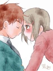 Rule 34 | 1boy, 1girl, blush, closed eyes, couple, digimon, izumi koushirou, looking at another, yagami hikari