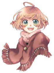 Rule 34 | 1girl, :d, ahoge, blonde hair, braid, capelet, green eyes, happy, looking at viewer, nagare62, open mouth, original, short hair, simple background, smile, solo, teeth, twin braids, upper body, white background, winter clothes