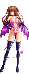 Rule 34 | 1girl, absurdres, bishop (company), boots, breasts, breasts apart, bridal gauntlets, brown hair, choker, cleavage, closed mouth, clothing cutout, covered erect nipples, demon horns, demon tail, demon wings, elbow gloves, feet, female focus, full body, game cg, gloves, green eyes, groin, hand on own hip, hand on own chest, hand up, happy, heart cutout, highres, horns, kazoku: haha to shimai no kyousei, large breasts, legs, legs apart, leotard, long hair, looking at viewer, mizoro tadashi, navel, original, smile, solo, standing, tachi-e, tail, thigh boots, thighhighs, thighs, tomizawa erisu, transparent background, twintails, wings