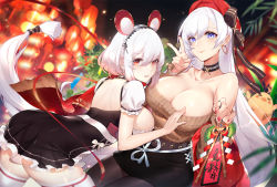 Rule 34 | 2girls, aran sweater, azur lane, back cutout, bare shoulders, belfast (azur lane), belfast (shopping with the head maid) (azur lane), belt, beret, black dress, black skirt, blue eyes, breasts, brown belt, brown sweater, cable knit, calder, choker, cleavage, closed mouth, clothing cutout, collarbone, dress, earrings, frilled choker, frilled sleeves, frills, grin, hair between eyes, hair ornament, hairband, hand on another&#039;s chest, hat, hoop earrings, jewelry, lace-trimmed hairband, lace trim, large breasts, long hair, looking at viewer, maid, manjuu (azur lane), miniskirt, multiple girls, nail polish, night, night sky, off-shoulder sweater, off shoulder, orange eyes, pantyhose, pencil skirt, red headwear, red ribbon, ribbon, short hair, short sleeves, sirius (azur lane), skirt, sky, smile, sweater, thighhighs, thighs, v, very long hair, white frills, white hair