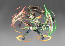Rule 34 | 1girl, akali, akali (legacy), breasts, brown eyes, brown hair, chibi, dual wielding, half mask, holding, league of legends, long hair, looking at viewer, mask, mouth mask, ponytail, puzzle &amp; dragons, scythe, sideboob, solo, tama yu
