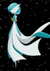 Rule 34 | 1girl, alternate color, arms at sides, black background, blue hair, blue skin, bob cut, chromatic aberration, closed eyes, colored skin, creatures (company), female focus, flat chest, from side, full body, game freak, gardevoir, gen 3 pokemon, hair over one eye, highres, multicolored skin, nintendo, no mouth, one eye covered, pokemon, pokemon (creature), rve, shiny pokemon, short hair, solo, standing, two-tone skin, u u, white skin