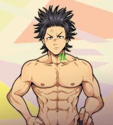 Rule 34 | 1boy, abs, bara, black clover, black hair, completely nude, highres, kir (kir keropi), looking at viewer, male focus, navel, navel hair, nipples, nude, pectorals, scar, scar on face, scar on nose, short hair, solo, spiked hair, stomach, toned, toned male, yami sukehiro, aged down
