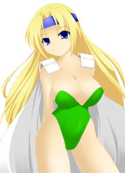 Rule 34 | 1990s (style), 1girl, arms behind back, blonde hair, blue eyes, breasts, cape, celes chere, cleavage, female focus, final fantasy, final fantasy vi, headband, large breasts, leotard, long hair, retro artstyle, shoulder pads, simple background, solo, uchouten, white background