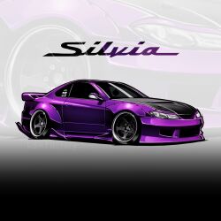 Rule 34 | car, chris ilst, from side, highres, motor vehicle, nissan, nissan s15 silvia, nissan silvia, no humans, original, spoiler (automobile), sports car, stance (vehicle), zoom layer