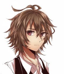 Rule 34 | 1boy, ahoge, brown hair, fate/apocrypha, fate (series), male focus, non-web source, red eyes, rrin reena, sieg (fate), simple background, solo, type-moon, white background