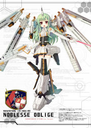 Rule 34 | 1girl, armored core, armored core: for answer, asa (swallowtail), blush, breasts, detached sleeves, gloves, green hair, gun, hexagon, highres, holding, holding gun, holding weapon, long hair, long sleeves, looking at viewer, mechanical boots, medium breasts, noblesse oblige (armored core), open mouth, original, personification, pleated skirt, red eyes, shirt, skirt, sleeveless, sleeveless shirt, solo, standing, thighhighs, v-shaped eyebrows, very long hair, weapon, white gloves, white shirt, white skirt, white thighhighs
