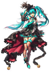 Rule 34 | 1girl, aqua eyes, aqua hair, detached sleeves, garter straps, hat, hatsune miku, long hair, looking at viewer, metto, necktie, open mouth, simple background, skirt, solo, thighhighs, twintails, vocaloid, white background