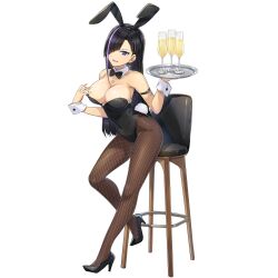Rule 34 | 1girl, black hair, blue eyes, breasts, cleavage, dolphin wave, fishnet pantyhose, fishnets, high heels, highres, kurose minami, large breasts, leotard, long hair, official art, pantyhose, playboy bunny, solo