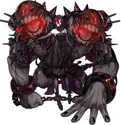 Rule 34 | 10s, 1girl, abyssal ship, akira (kadokawa), bare shoulders, battleship water oni, black dress, black hair, colored skin, cuffs, dress, elbow gloves, full body, gloves, hair between eyes, horns, kantai collection, long hair, looking at viewer, machinery, monster, official art, pantyhose, red eyes, single horn, strapless, strapless dress, transparent background, turret, very long hair, white skin