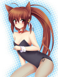 Rule 34 | 1girl, animal ears, cat ears, fishnet pantyhose, fishnets, kittysuit, leotard, little busters!, masayu, natsume rin, nontraditional playboy bunny, pantyhose, solo