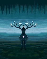 Rule 34 | ancestor spirit (elden ring), antlers, deer, elden ring, highres, horns, looking at viewer, no humans, outdoors, pixel art, pixelianska, solo