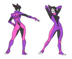 Rule 34 | 1girl, arms behind head, ass, barefoot, bodysuit, breasts, capcom, character sheet, drill hair, eyepatch, fingerless gloves, gloves, han juri, highres, md5 mismatch, multiple views, purple bodysuit, resized, sketch, smile, street fighter, street fighter v, toeless legwear, toes, twin drills, wallace pires