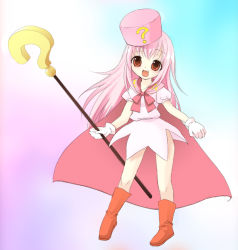Rule 34 | 1girl, ?, benesse, boots, cape, hat, hatena yousei, kimishima ao, pink hair, pink hat, solo, staff