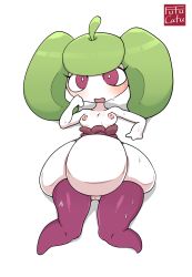 Rule 34 | 1girl, ahoge, artist name, blush, breasts, bright pupils, collarbone, colored skin, creatures (company), female focus, from above, fufucatu, full body, game freak, gen 7 pokemon, gluteal fold, green hair, hand up, highres, looking at viewer, lying, medium hair, monster girl, multicolored skin, nintendo, nipples, on back, open mouth, plant girl, pokemon, pokemon (creature), purple eyes, purple skin, pussy, simple background, small breasts, solo, steenee, sweat, twintails, two-tone skin, uncensored, watermark, white background, white pupils, white skin, wide-eyed
