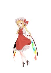 Rule 34 | 1girl, absurdres, bad id, bad pixiv id, bare legs, black footwear, black nails, blonde hair, bloomers, fingernails, flandre scarlet, full body, high heels, highres, long fingernails, long hair, looking at viewer, nail polish, necktie, pointy ears, red eyes, red skirt, sharp fingernails, shoes, simple background, skirt, skirt set, slit pupils, smile, solo, souta (karasu no ouchi), touhou, transparent background, underwear, vest, white background, wing collar, wings, yellow necktie